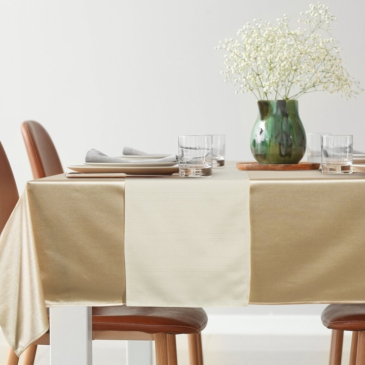 Obrus GLAMO, Eurofirany, 140x220cm, bej, cu sarfa stralucitoare