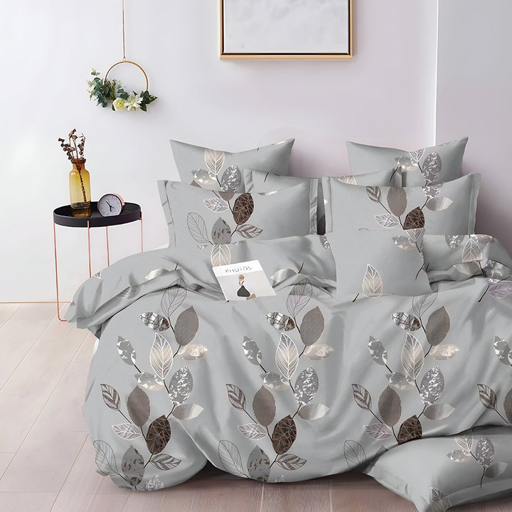 Ágynemű EmonaMall S18755, Kétoldalas, 4 párnahuzat, 6 részes, Világosszürke/Szürke