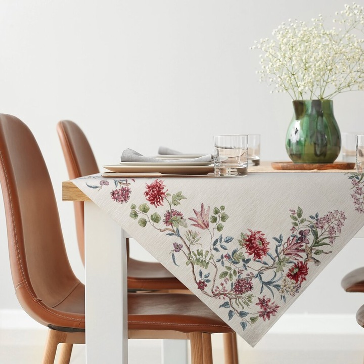 Obrus decorativ gobelin 100x100 Eurofirany multicolor, motiv flori de vara