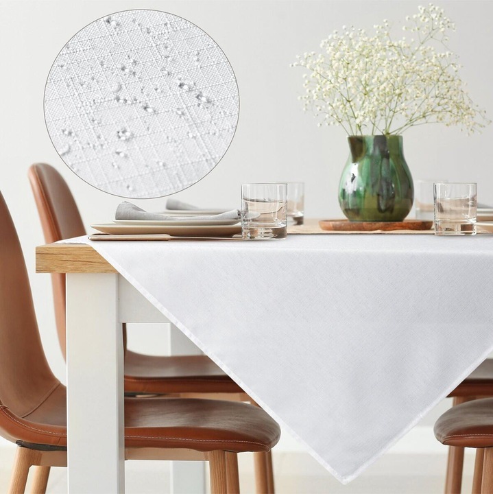 Obrus waterproof Eurofirany Kate 145x300cm, alb, textura structurala