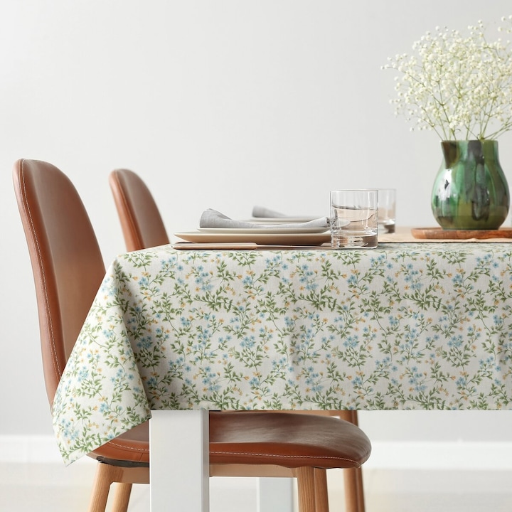 Obrus decorativ set TARA 140x220cm, crem, verde, imprimeu floral