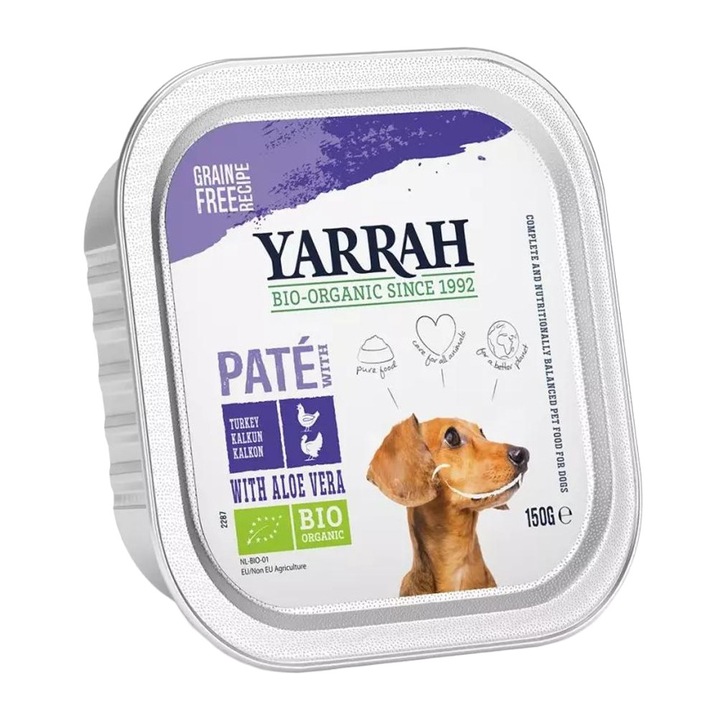 Set 2 x Hrana Umeda Bio pentru Caini, Pate cu Pui, Curcan si Aloe Vera, 150 g, Yarrah