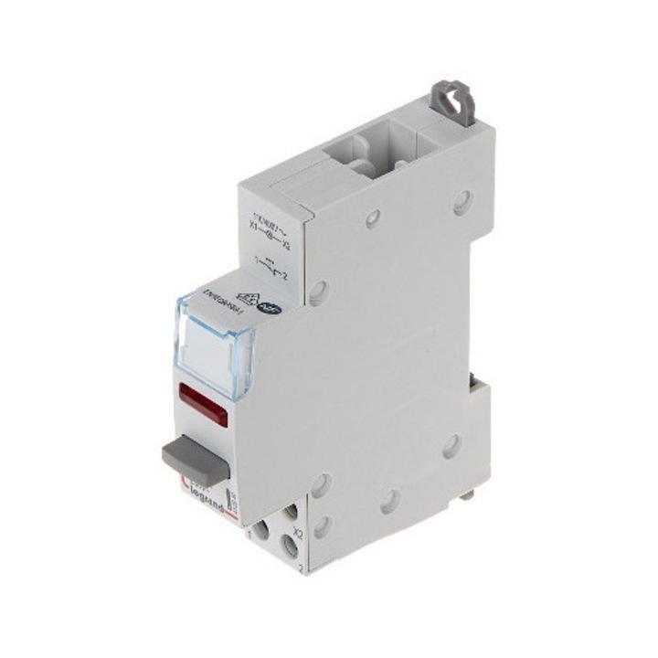 Monostabil kapcsoló LED-del, Legrand, 20 A, 250 V AC, DIN sínre szerelhető, 1 modul