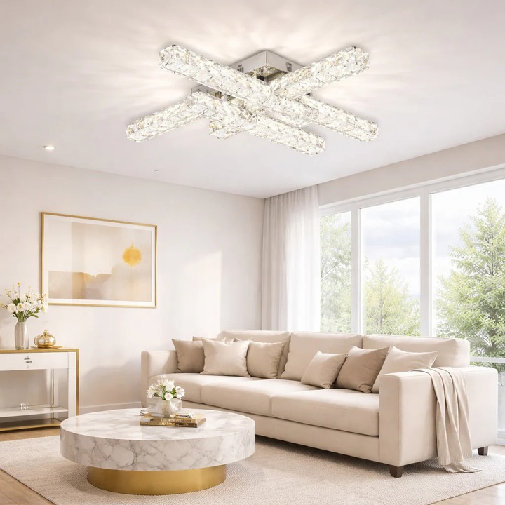 Lustra LED RFAN, Model R9183/4, Cu Telecomanda, 3 Tipuri De Lumina, Intensitate Reglabila, 72W, Argintiu