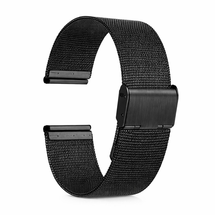 Bratara pentru ceas din otel inoxidabil negru, 180 mm, 20 mm, telescop Quick Release