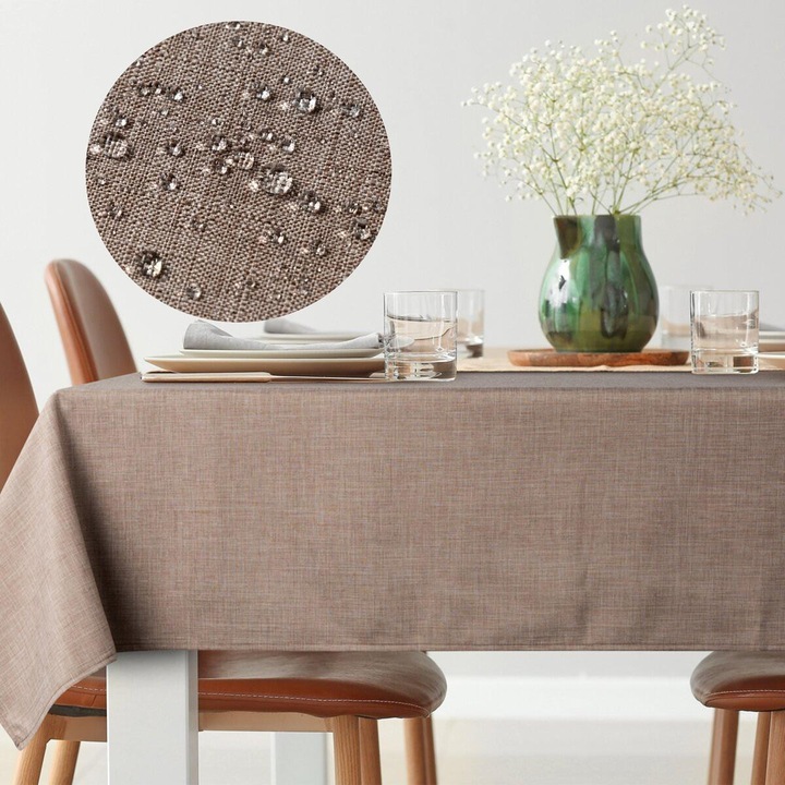 Obrus decorativ set KATE 145x300cm, color bej, 100% poliester, textura structurala