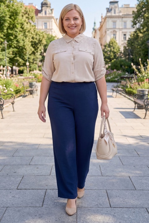 Pantaloni dama MDR24, bleumarin, marime 64, talie elastica, croi drept