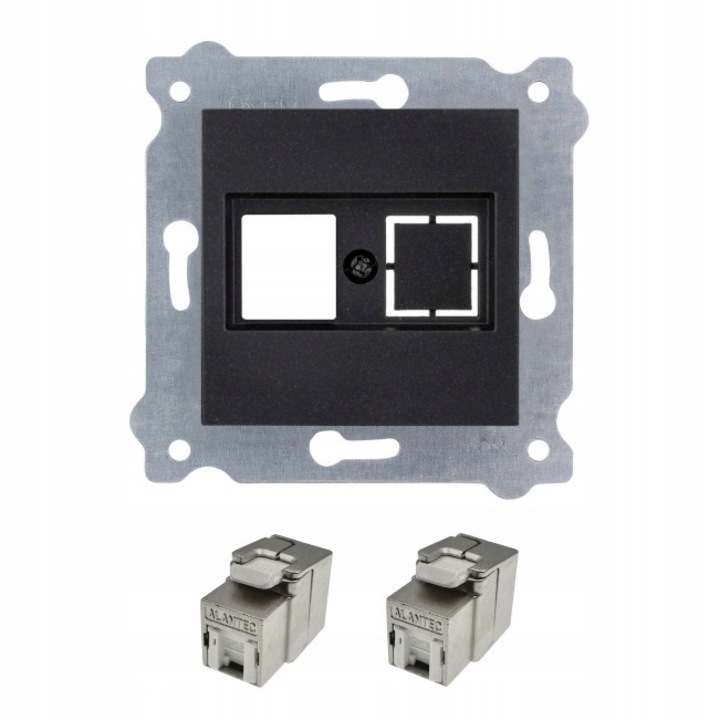 Priza dubla pentru computer RJ45 cat. 6A STP, negru metalizat (DIY) EXEN
