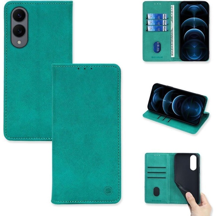 Husa telefon Sonique Vintage Magnet Wallet, 3 compartimente pentru carduri, 1 compartiment mare, PU, multicolor