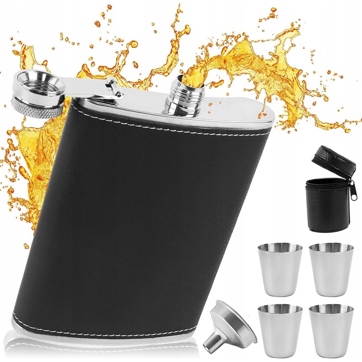 Set de sticla cu pahare din otel inoxidabil 20ml