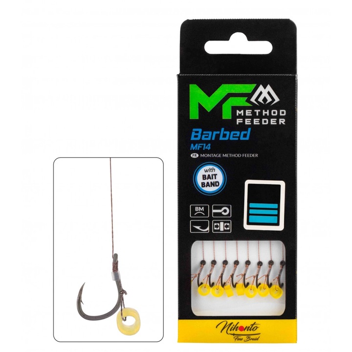 Method Feeder Rig 10 Cm- Mf14, legat cu fir textil - carlig cu barbeta Nr 4 / grosime fir textil 0.18Mm