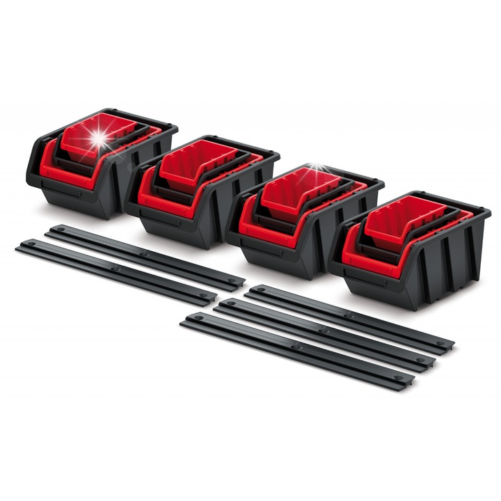 Szervező készlet, 16 darab, Kistenberg, piros és fekete, különböző méretek, falra szerelhető