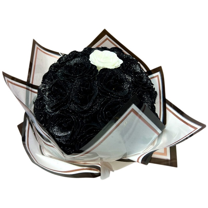 Buchet Glitter Black Roses cu 31 trandafiri negri decorativi premium, 40 cm, Velve