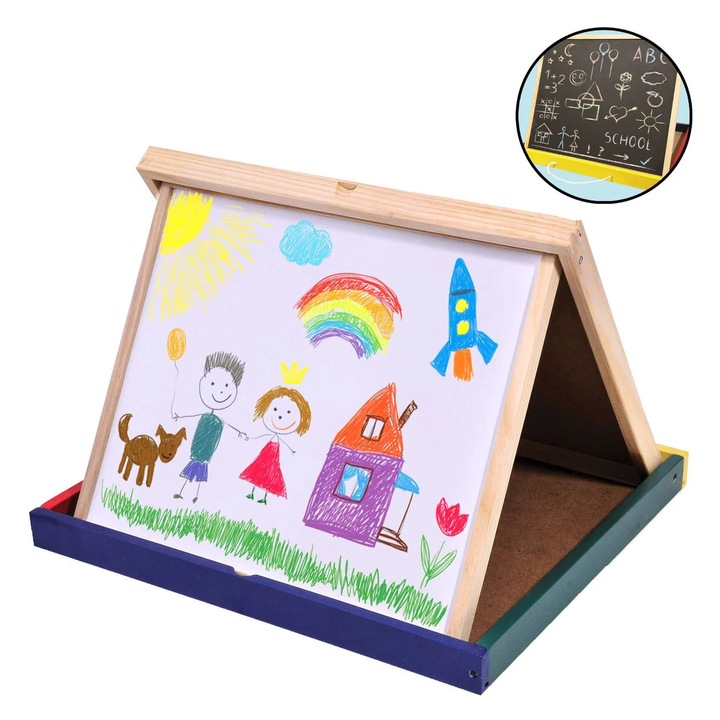 Tabla Educativa Pliabila din Lemn – Doua Fete (Alba si Neagra), 40x40 cm