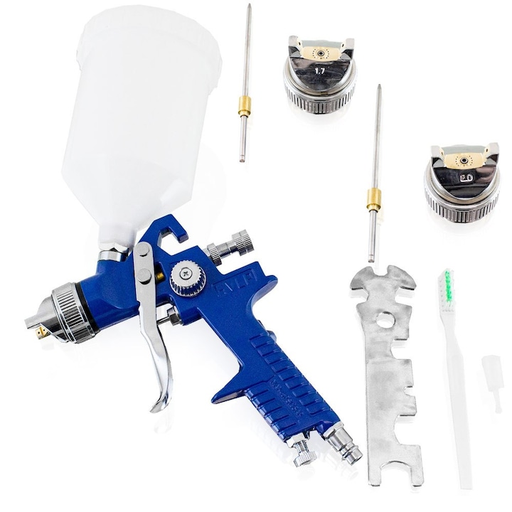 Pistol de vopsit HVLP 600ml, set cu duze 1,4mm, 1,7mm, 2,0mm, 460g
