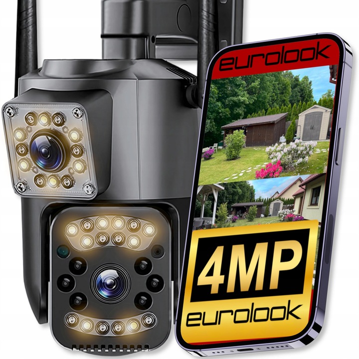 Въртяща се Wi-Fi камера за наблюдение 4MP V-44 Pro, 2 обектива, сиво-черна, пълен комплект