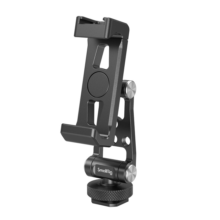 SMALLRIG univerzális fém telefontartó Cold Shoe rögzítéssel, okostelefon tartó adapter szabadon állítható csuklókkal, telefontartó állvány iPhone 17 16 15 14, Samsung Galaxy stb. készülékekhez - 4382