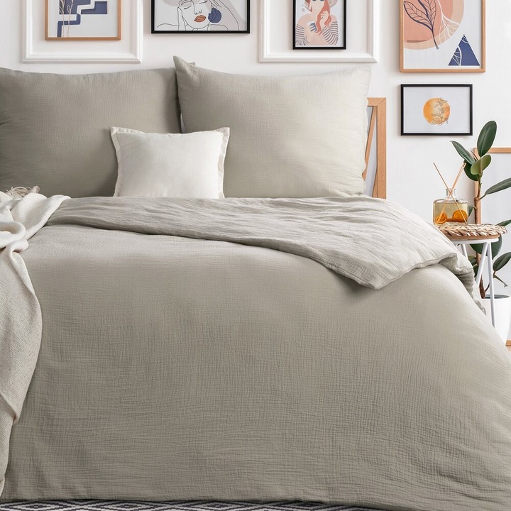 Ágynemű garnitúra, Eurofirany, muszlin, 160x200cm, 2 párnahuzat 70x80cm, sötétbézs