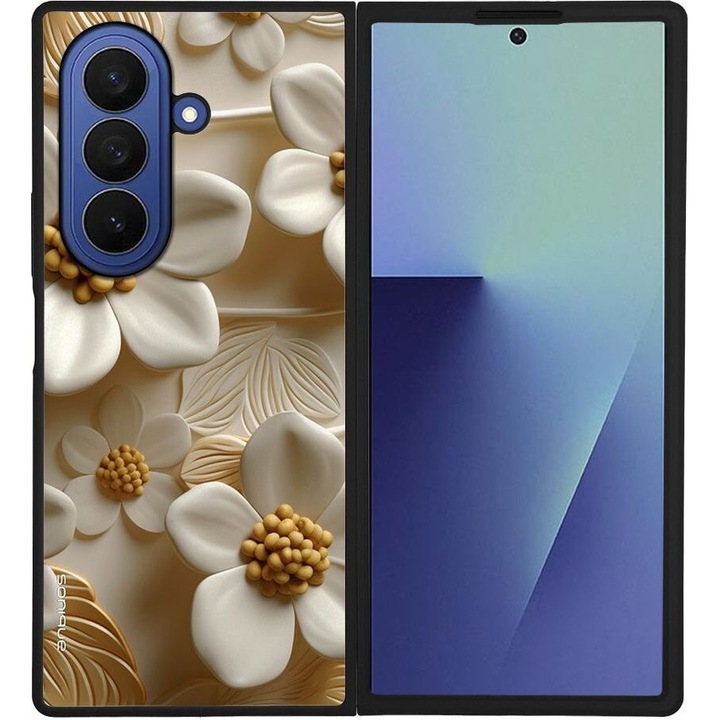 Husa telefon Sonique 3D Flower Series, alb, pentru Samsung Galaxy Z Fold 7, silicon, design modern