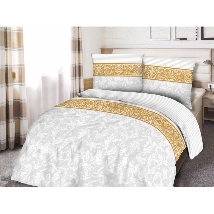 Lenjerie de pat Darymex, model ANGELICA, 100% bumbac, alb, 180x200cm, set 2 perne 70x80cm