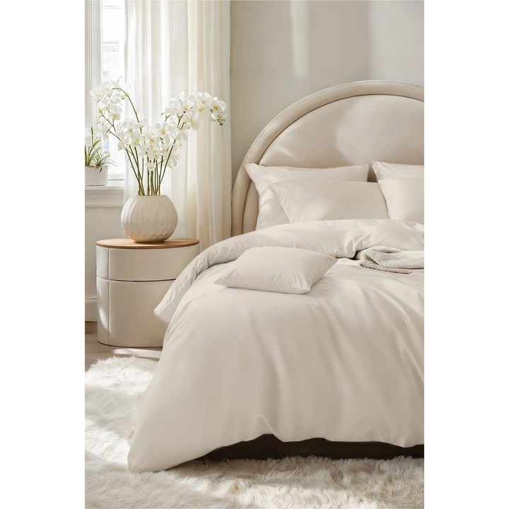 Lenjerie de pat, Spod Igly i Nitki, 140x200 cm + 1 posh. 70x80 cm, bej deschis, 100% bumbac satinat