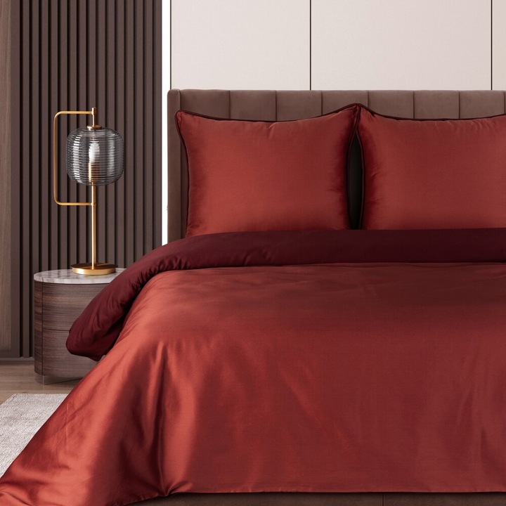 LUNARA ágynemű garnitúra, Eurofirany, 220x200cm, marsala, bordó, 2 párna 70x80cm, pamutszatén