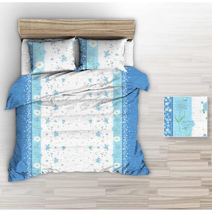 Lenjerie de pat, Fan, 180x200cm, 2 poshese 70x80cm, bicolor, flori polne