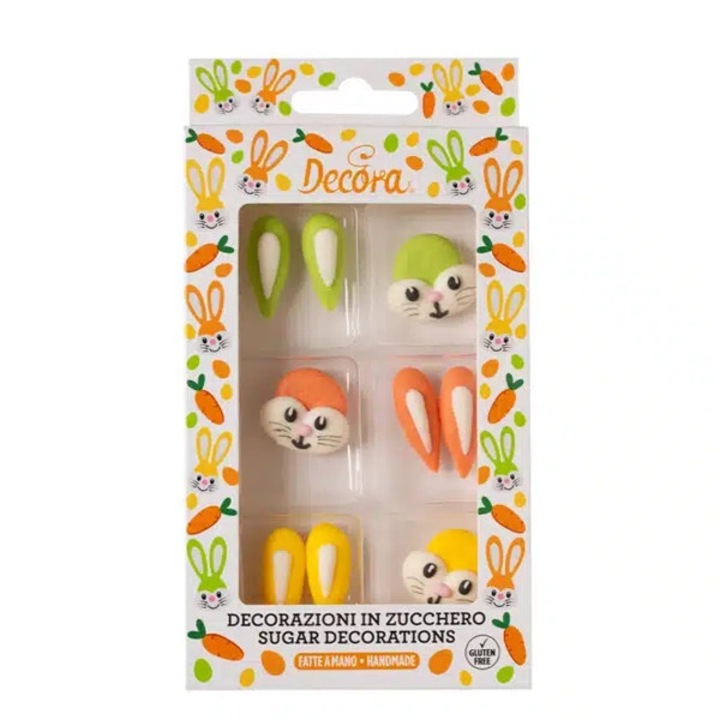 Kit Decoratiuni din Zahar Decora, Iepurasi de Paste, 6 piese, 25 – 35 mm