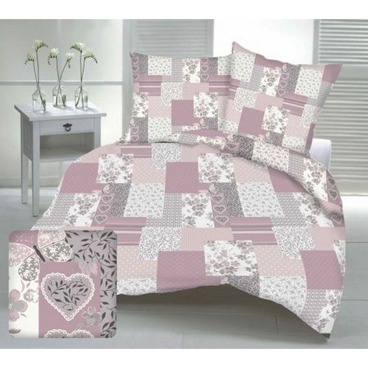 Set lenjerie de pat, Fan, 160x200cm, roz, patchwork