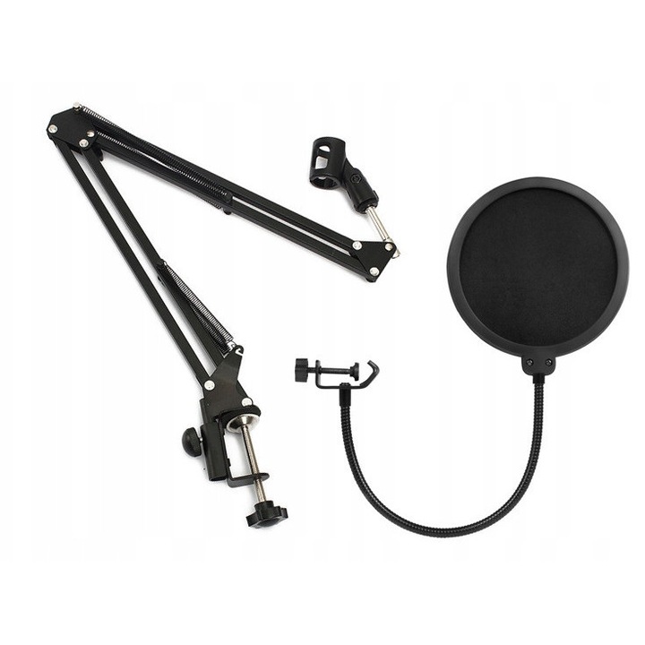 Комплект за запис XREC, настолна стойка за микрофон, поп филтър, черен