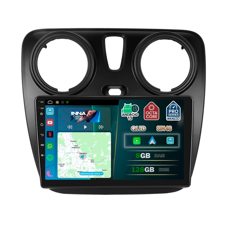 Navigatie Dacia Lodgy 2012-2022 / Dacia Dokker 2012-2021 dedicata, MaxTech® PRO SERIES, 8 GB Ram 128 GB Rom OctaCore, Carplay & Android auto, Ecran 9” HD Touch, SIM 4G, GPS, Wifi, Bluetooth, Radio