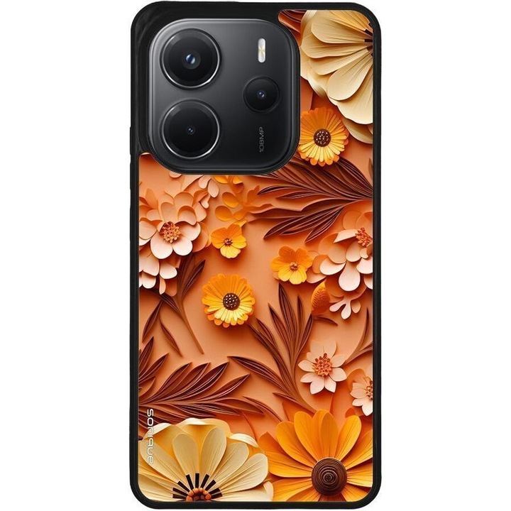 Husa telefon Sonique 3D Flower Series, portocalie, pentru Xiaomi Redmi Note 14 4G, silicon, antisoc, design modern