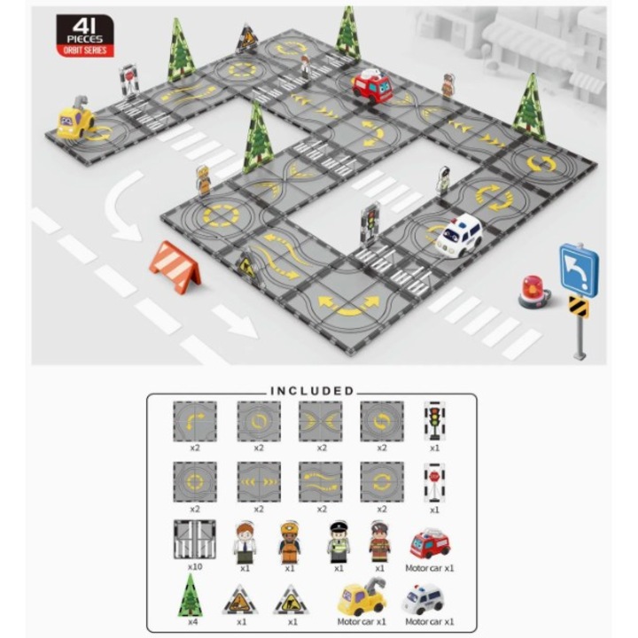 Set de Constructie MagicMagnetic Orbit, 41 piese, magnetic, gri