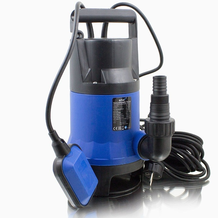 Pompa submersibila 750W, Bituxx, 12500l/h, 8m inaltime, 34x15,5cm, set complet