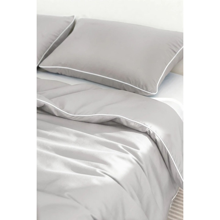 Lenjerie de pat, Spod Igly i Nitki, bambus 220x200 cm, gri, 1 posza si 2 poshve 70x80 cm