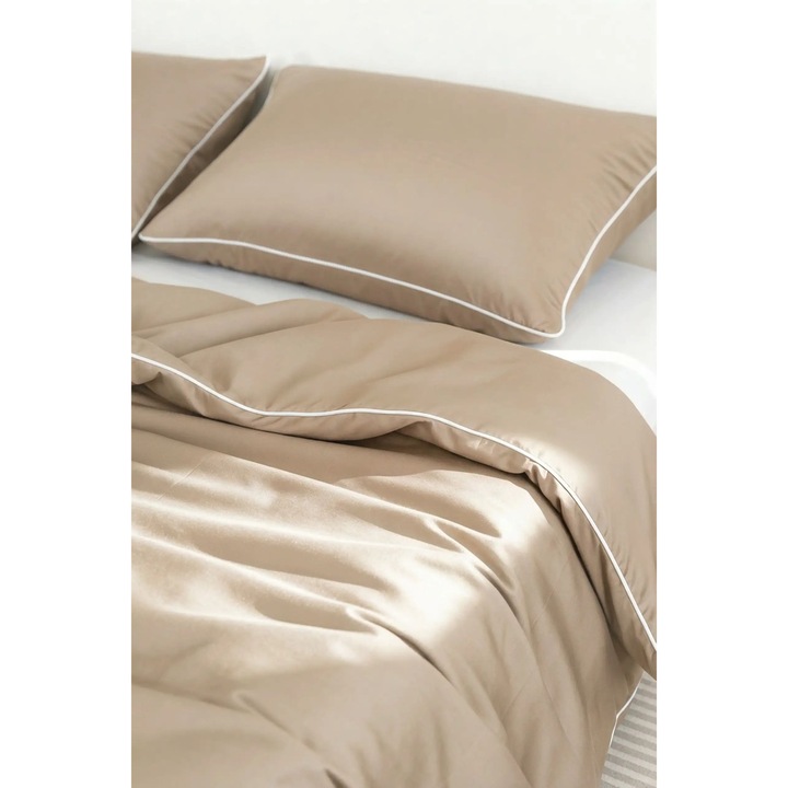 Lenjerie de pat, Spod Igly i Nitki, bambus 220x200 cm, ciemnbroz, 1 posza si 2 poszewki 70x80 cm