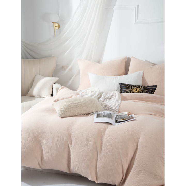 Ágynemű garnitúra muszlin 100% pamut, 220x200cm, 2 párna 70x80cm, bézs