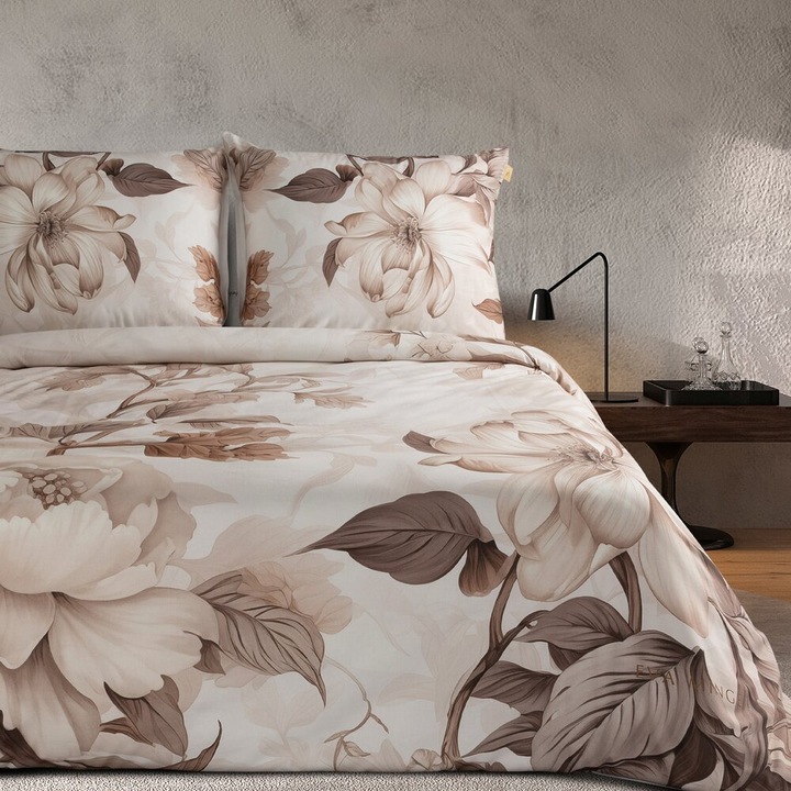 Set lenjerie de pat DAKOTA, Eurofirany, 220x200cm, ciemnobez, bronz, 2 perne 70x80cm