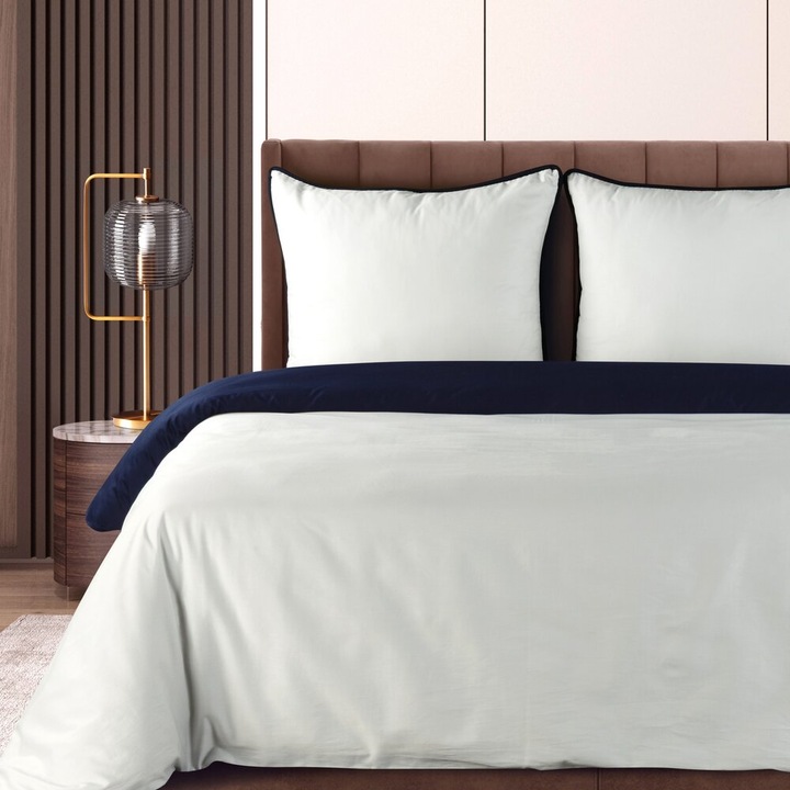 LUNARA ágynemű garnitúra, Eurofirany, 140x200cm, kétszínű fehér és gránát, 100% pamutszatén, cipzár