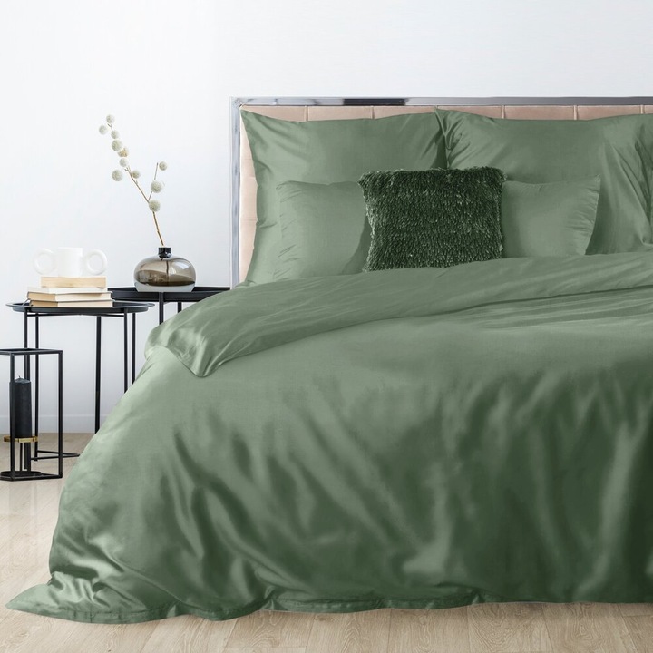 Ágynemű garnitúra 180x200cm, Eurofirany, zsálya, 100% pamutszatén, 2 párnahuzat 70x80cm