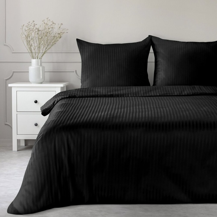 Ágynemű garnitúra, Eurofirany, 220x200cm, pamutszatén, fekete csíkos