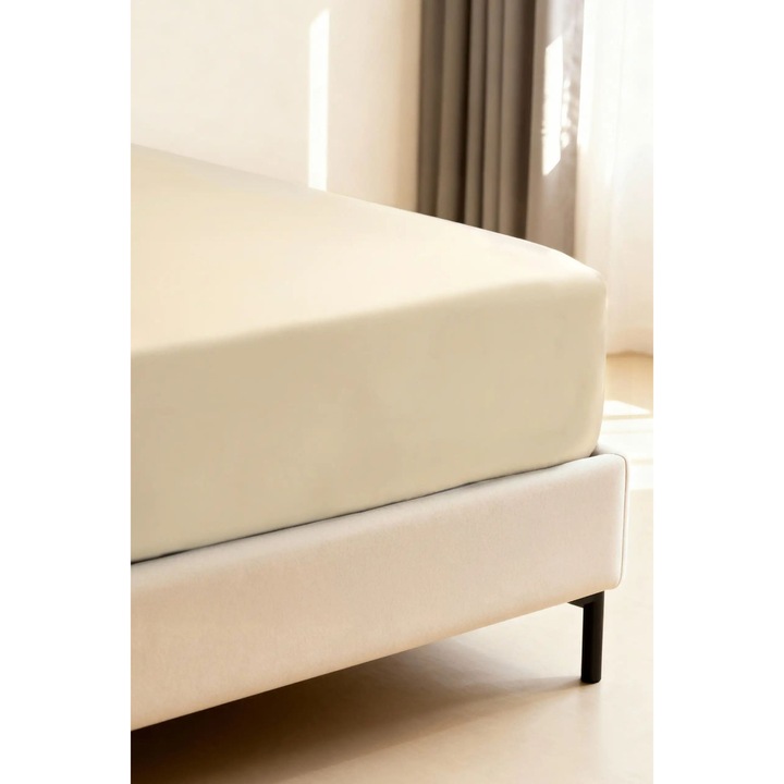 Cearceaf de pat, Spod Igly i Nitki, bambus, 120x200cm, bej, cu elastic