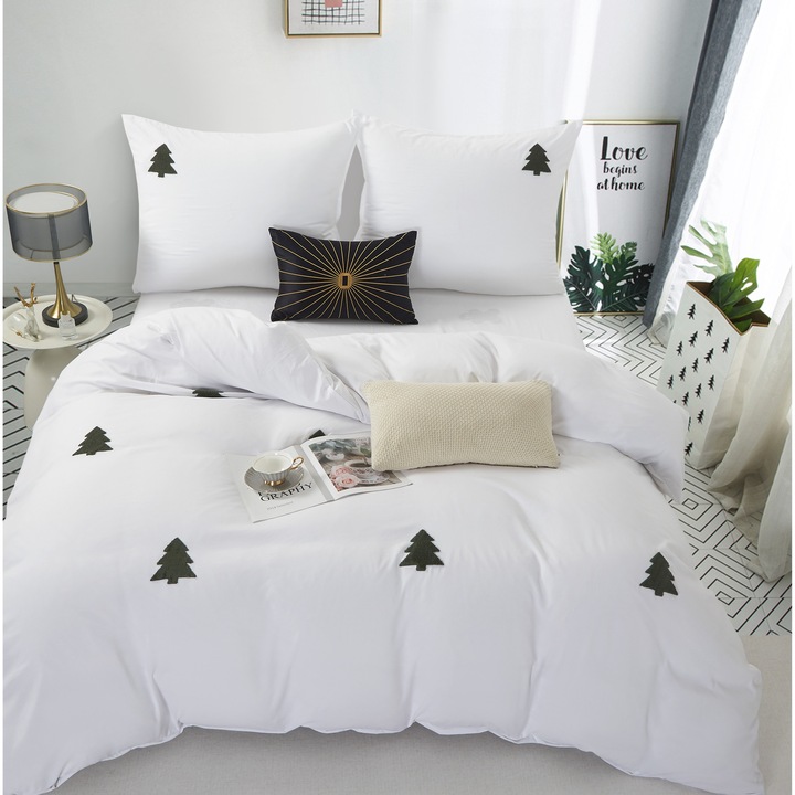 Ágynemű szett KARÁCSONYFA, Spod Igly i Nitki, 140x200cm, fehér zöld 3D applikációval