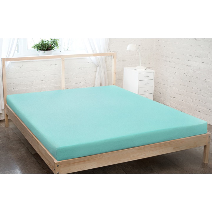 Cearceaf de pat KZ, jersey, 200x220cm, turcoaz, 100% bumbac