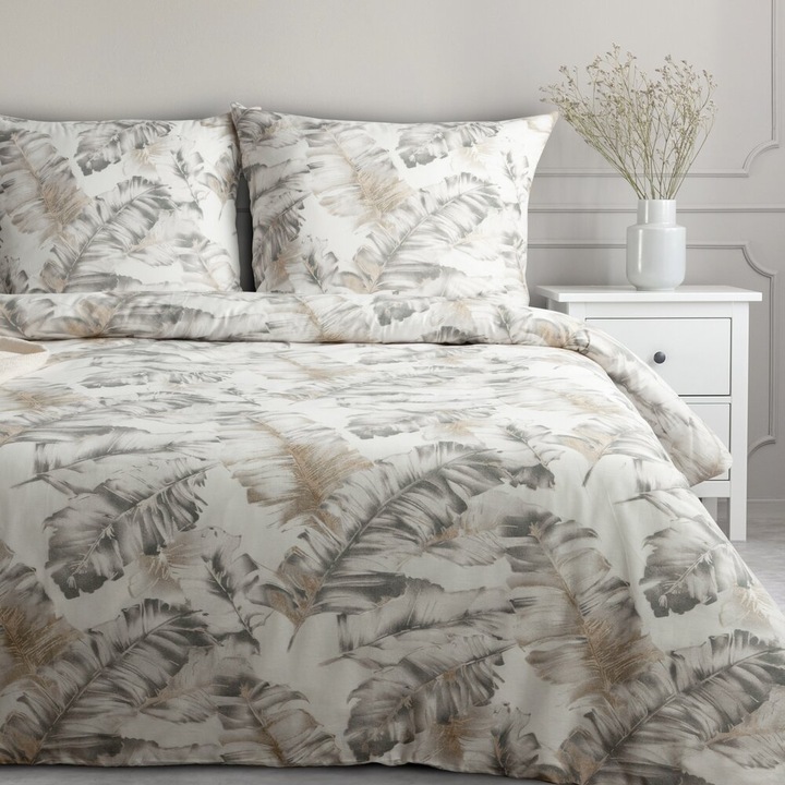 Ágynemű LAYLA, Eurofirany, 140x200cm, kétszínű fehér-bézs, 100% pamut, cipzárral