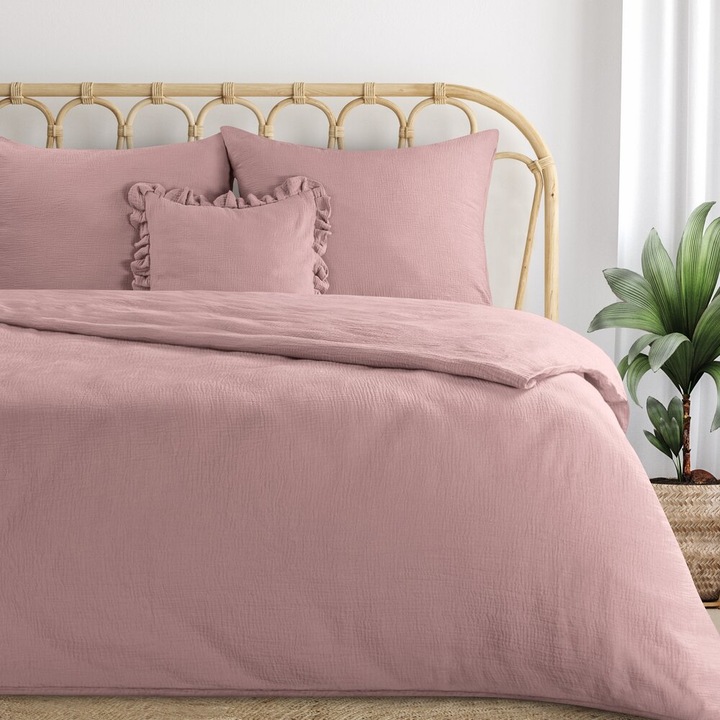 Ágynemű garnitúra, Eurofirany, muszlin, 220x200cm, 2 párnahuzat 70x80cm, világos rózsaszín