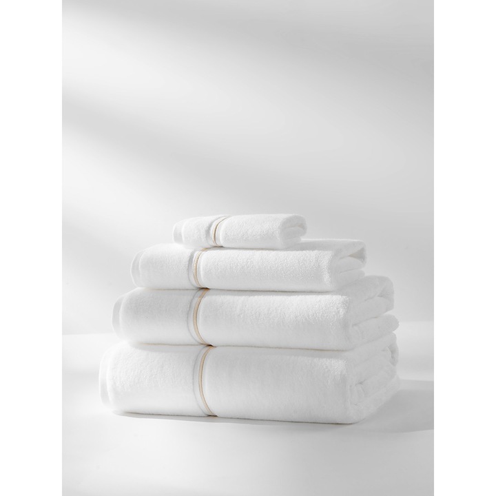 Prosop bumbac LIBRE, alb cu dantela aurie, 70x140 cm, 500 GSM