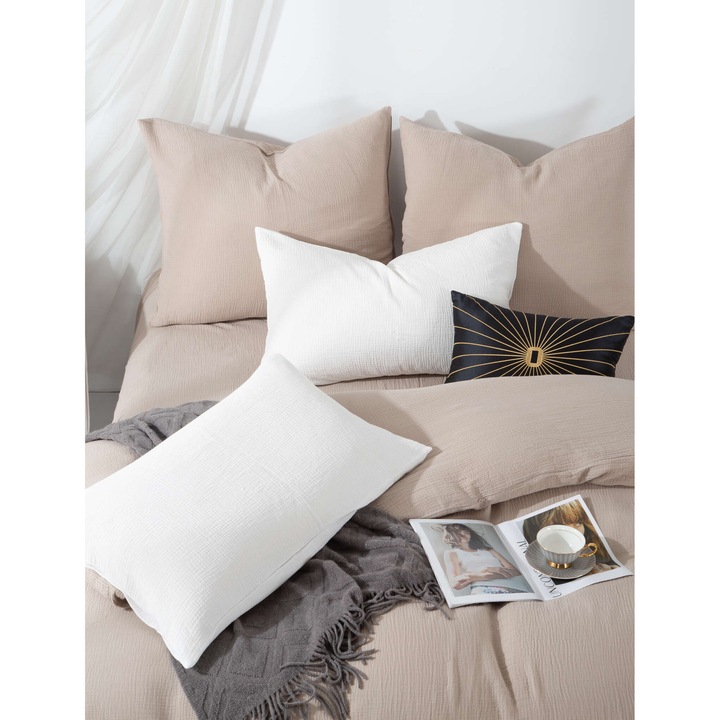 Muszlin ágynemű, Spod Igly i Nitki, 220x200cm, 100% pamut, sötét bézs, 3 részes szett