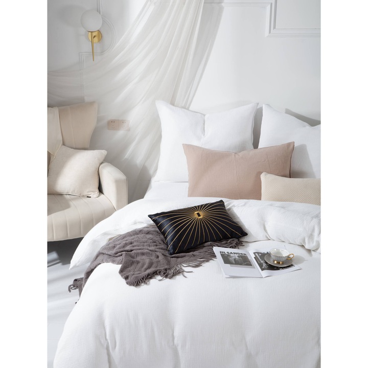 Ágynemű garnitúra muszlin 100% pamut fehér 220x200cm, 2 párnahuzat 70x80cm