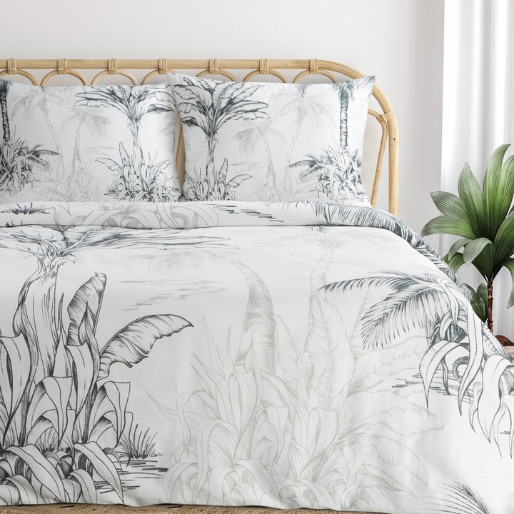 Ágyneműhuzat garnitúra SPRING, Eurofirany, 140x200cm, botanikus, fehér, szürke